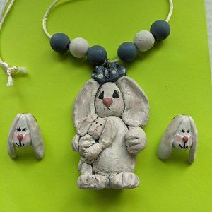 Handmade Bunny Rabbit Necklace & Earrings